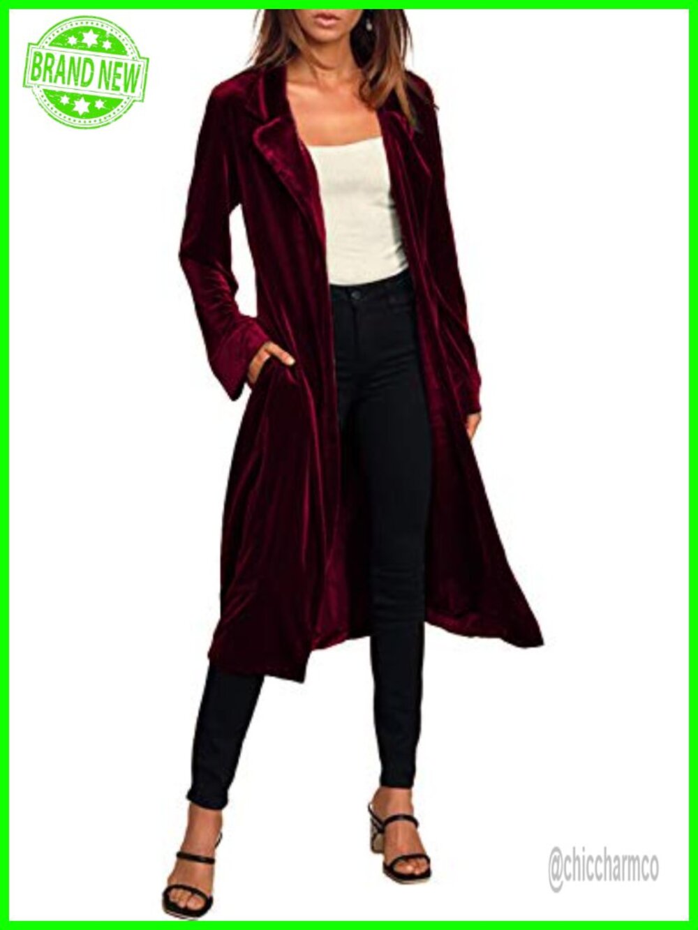 Women's Long Sleeve Velvet Open Front Cardigan Coat with Pockets